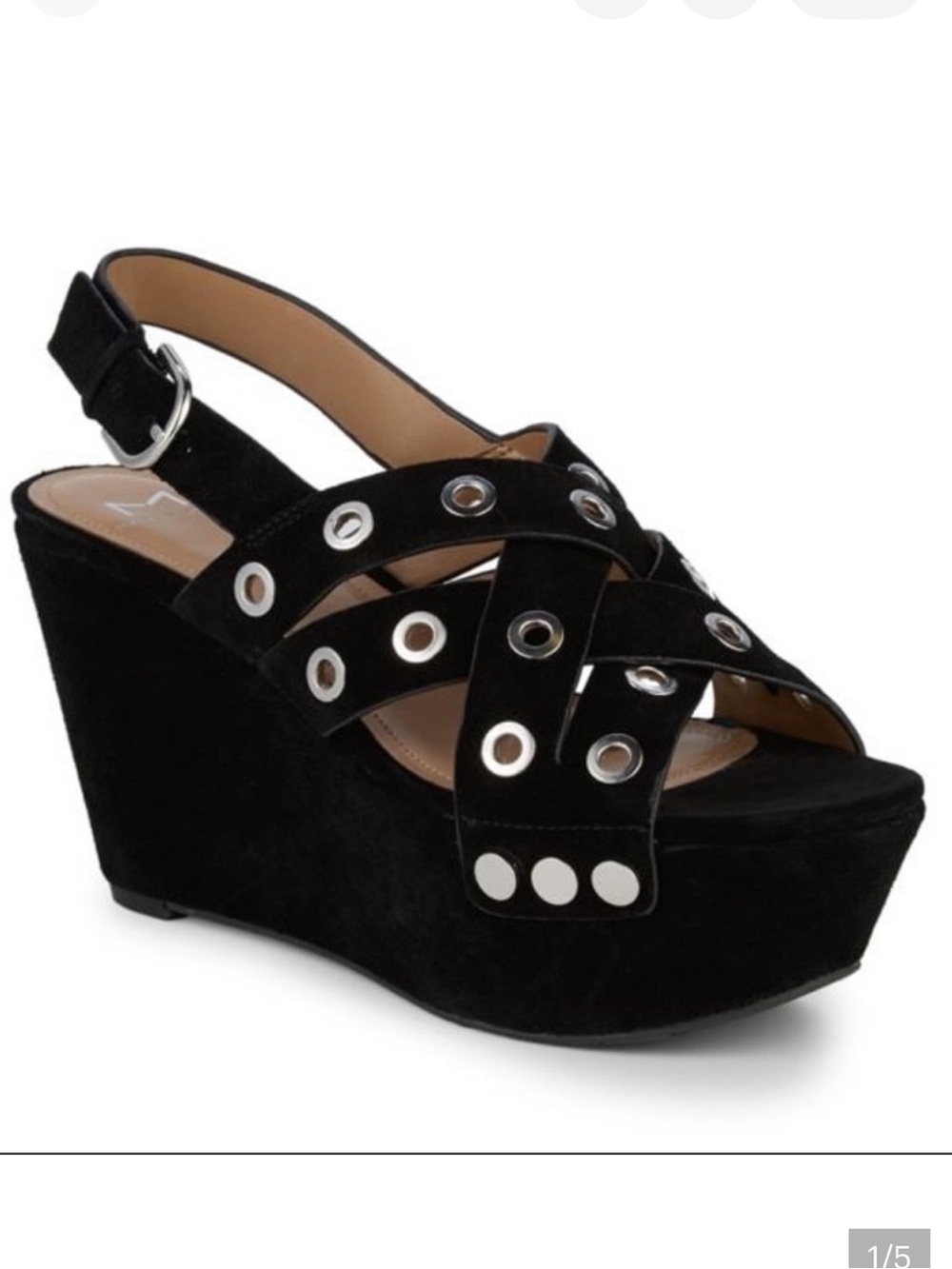 NEW Marc Fisher LTD BLOOM Black Suede Grommet Platform Wedge Sandals size 7